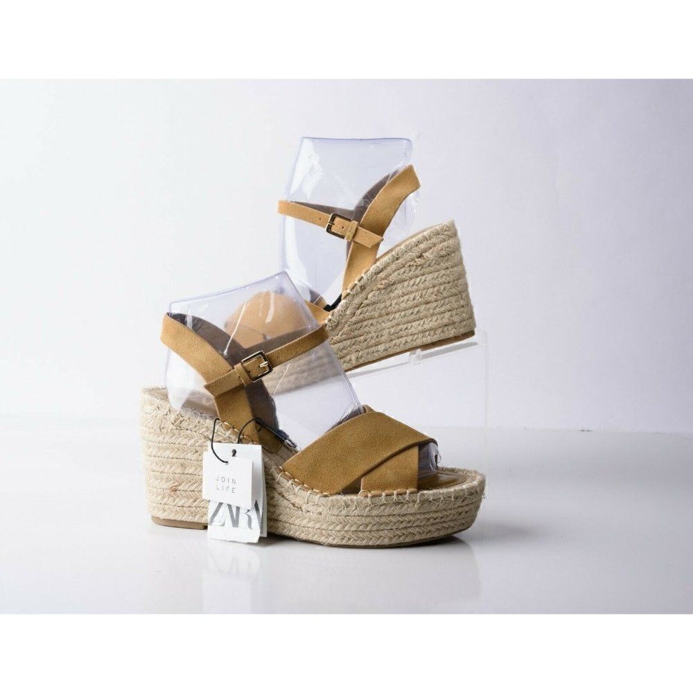 Zara Womens Wedges Sandals Suede Jute Platform EU 40 US 9 Tan Brown 2353/710 NWT